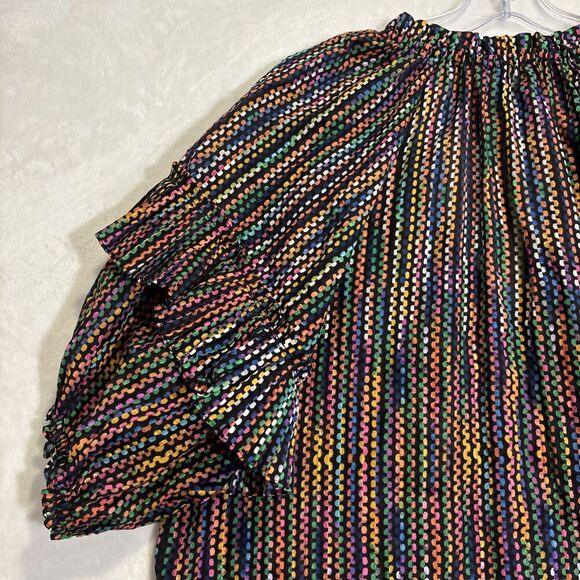 Ramy Brook Eugenia Ruffle Puff Sleeve Top Blouse Large Dot Stripe Split Neck NWT - Picture 7 of 16